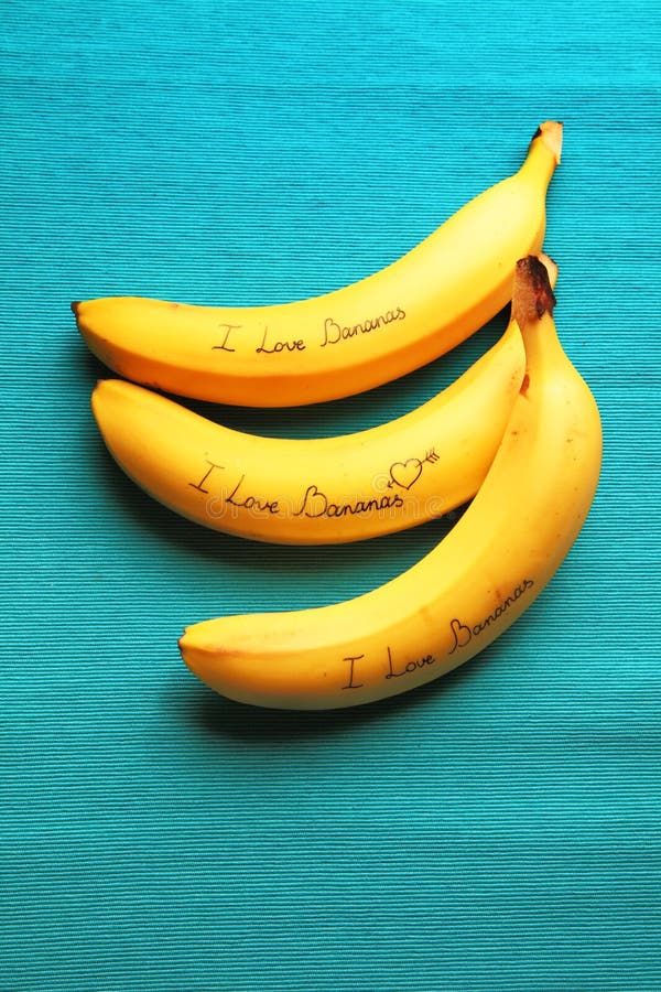 Image of Banana with Calligraphy I Love Bananas Stock Photo Image of