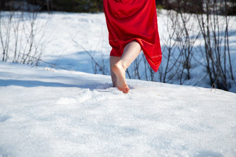 Naked Girl In Snow Barefoot