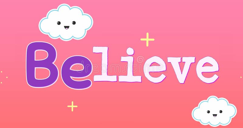 Image of be live over happy clouds and pink background vector illustration