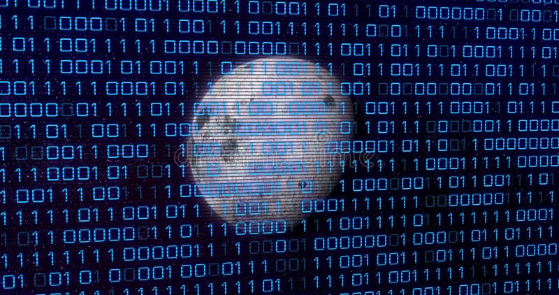 Image of binary code over grey planet stock images