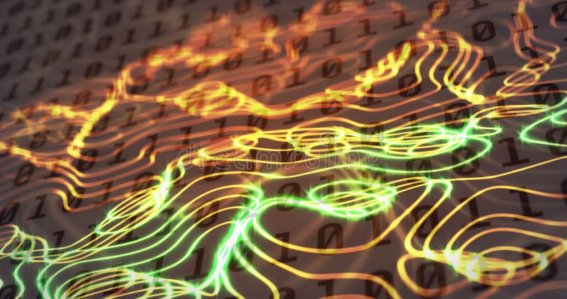 Image of binary coding data processing and network of connections. Global artificial intelligence, connections, computing and data processing concept digitally generated image. Binary code digital data programming computer stock images, royalty-free photos and pictures