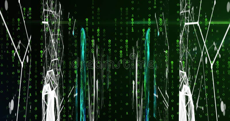 Image of binary coding and data processing over grid. global cloud computing, data processing and concept digitally generated image. Binary coding digital data processing illustrations