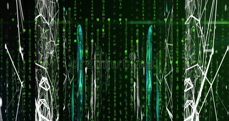 Image of binary coding and data processing over grid. global cloud computing, data processing and concept digitally generated image. Binary coding digital data processing illustrations