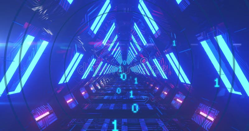 Image of binary coding and digital tunnel over circles royalty free illustration