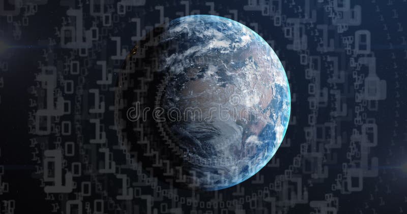 Image of binary coding numbers changing over globe royalty free stock photography