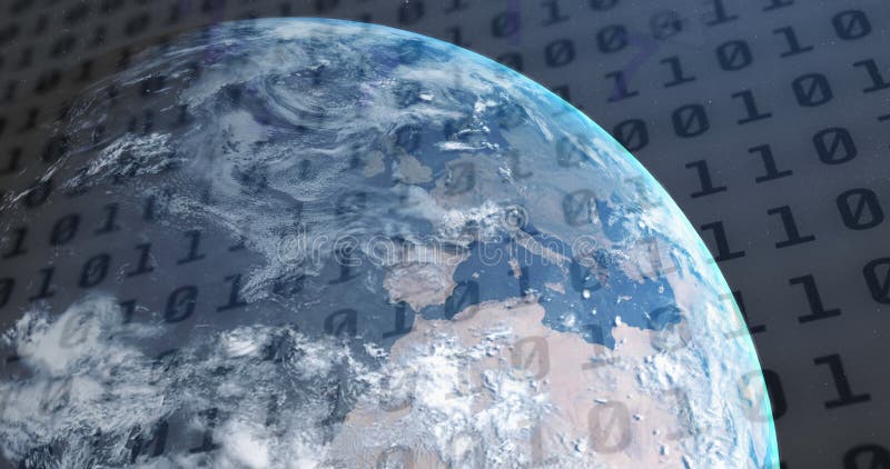 Image of binary coding over globe stock photography