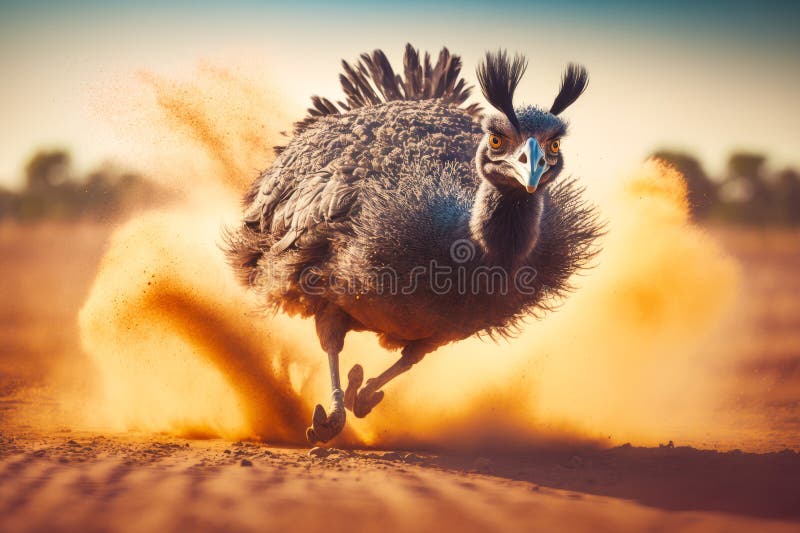 Image of Bird that is Running in the Dirt with Dust in the Air