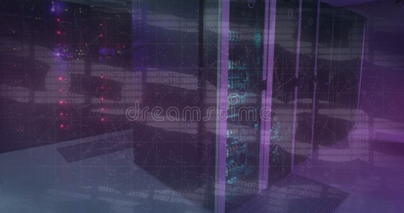 Image of blockchains over illuminated server rack in server room royalty free stock photography