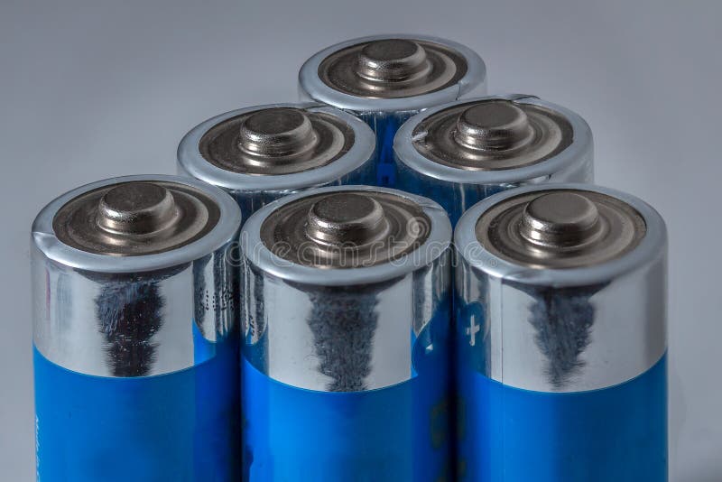 Blue AA Batteries on White Background Stock Photo Image of closeup