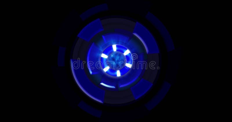 Image of blue circular interfaces spinning over black background stock illustration