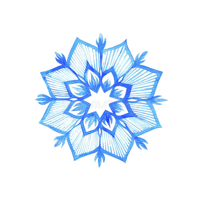 Image of a Blue Snowflake on a White Background Handpainted