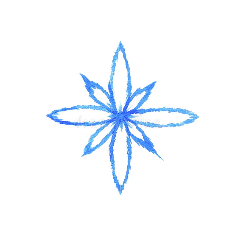 Image of a Blue Snowflake on a White Background Handpainted