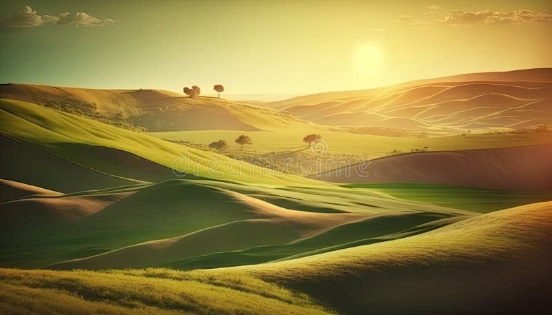 Rolling Hills with Green Grass and Clear Sunny Sky | Generative AI ...