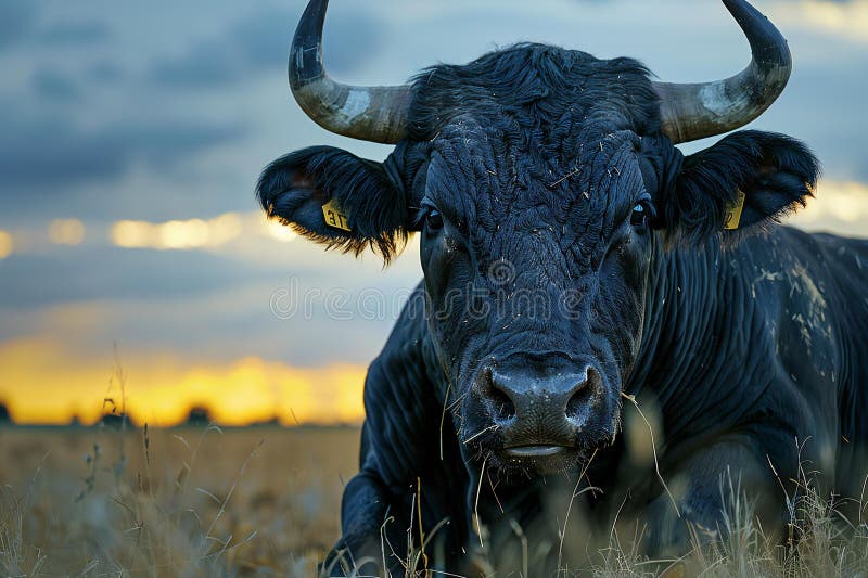Image of bull bull in the field stock photo, high quality, high resolution royalty free illustration