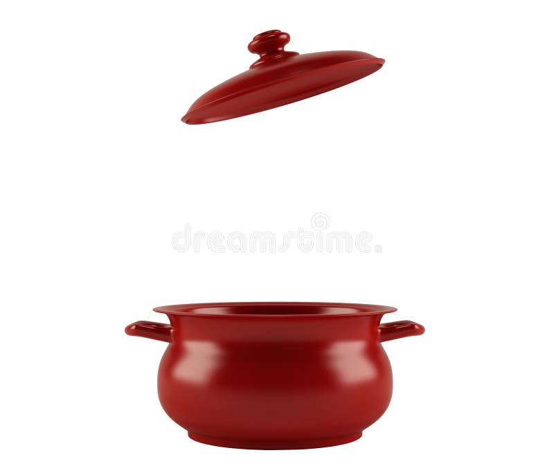 Image of Burgundy Pot with Lid for Cooking. 3d Rendering Stock