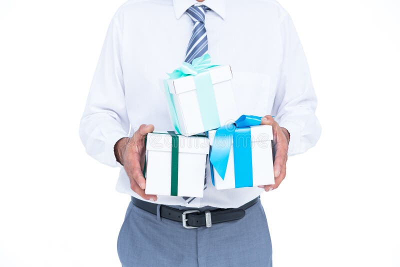 Image of Businessman Offering a Gift Stock Photo Image of person