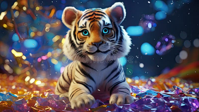 Pui de tigru fermecat în mijlocul festivităților spumante royalty free illustration