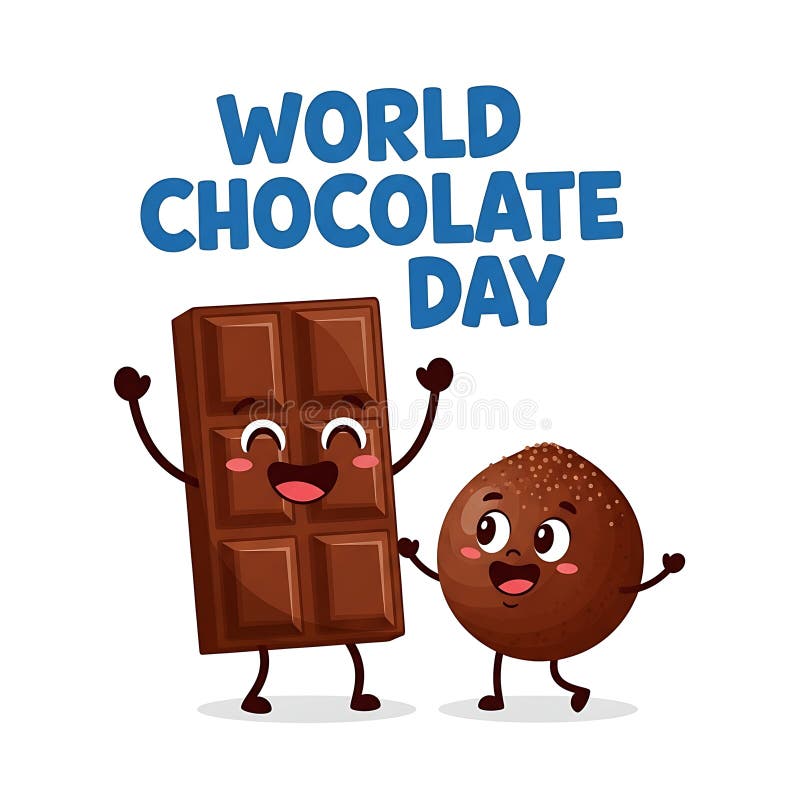 This image captures the delightful essence of world chocolate day featuring two animated characters made from on left a cheerful ilustração do vetor