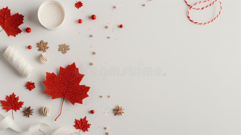 Inspiring DIY Projects with Festive Red Elements and Tools, Red and White Crafting Essentials for Seasonal Decor royalty free stock images