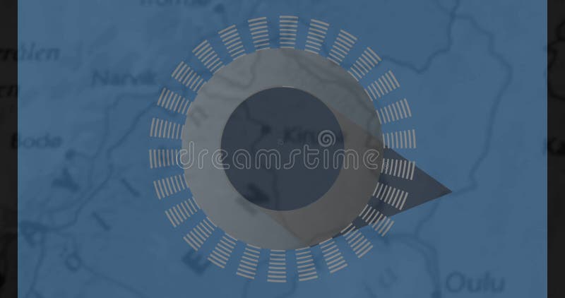 Image of circular grey scanner processing over part of blue map royalty free stock images