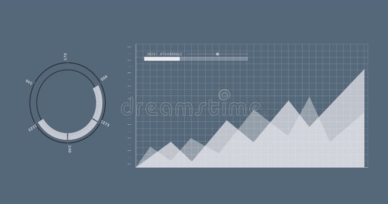 Image of circular scanner processing data and graph on grey background vector illustration