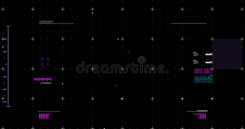 Image of circular scope scanning and digital interface showing statistics on a black background royalty free illustration