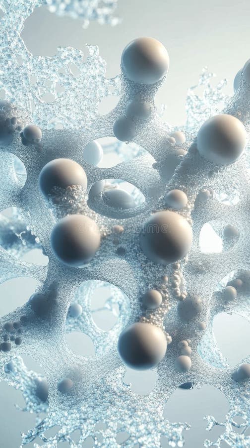 The image is a close up of a bunch of white spheres in a blue vector illustration
