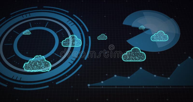 Image of cloud icons, scope scanning and data processing stock photography