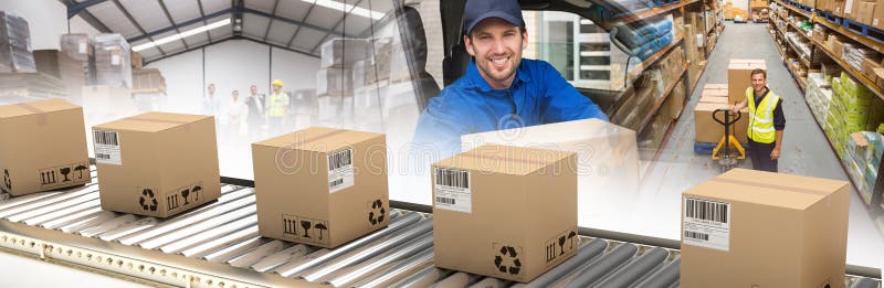 Image compos? e des bo? tes en carton sur la cha? ne de production image libre de droits