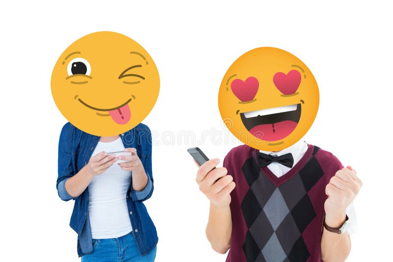 Image composite avec des personnes et des émoticônes illustration stock