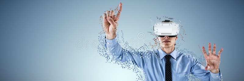Image composée d'homme d'affaires faisant des gestes tout en portant les lunettes futuristes illustration de vecteur Image composée d'homme d'affaires faisant des gestes tout en portant les lunettes futuristes illustration de vecteur