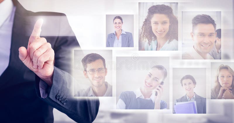 Image composée d'homme d'affaires dirigeant son doigt à l'appareil-photo images stock