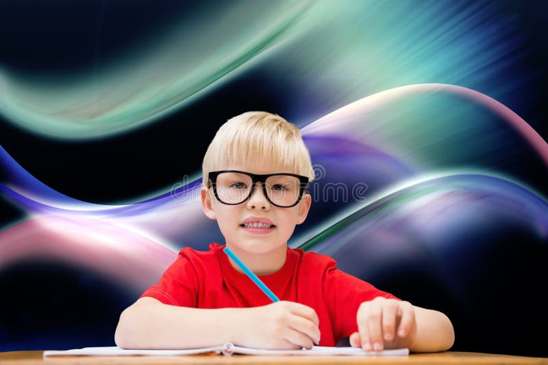 Image composée d'élève mignon au bureau images stock Image composée d'élève mignon au bureau images stock