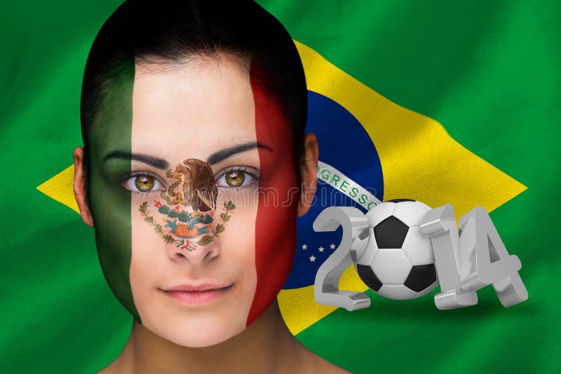 Image Composée De Passioné Du Football Du Mexique En Peinture De Visage Photo Stock Image Du