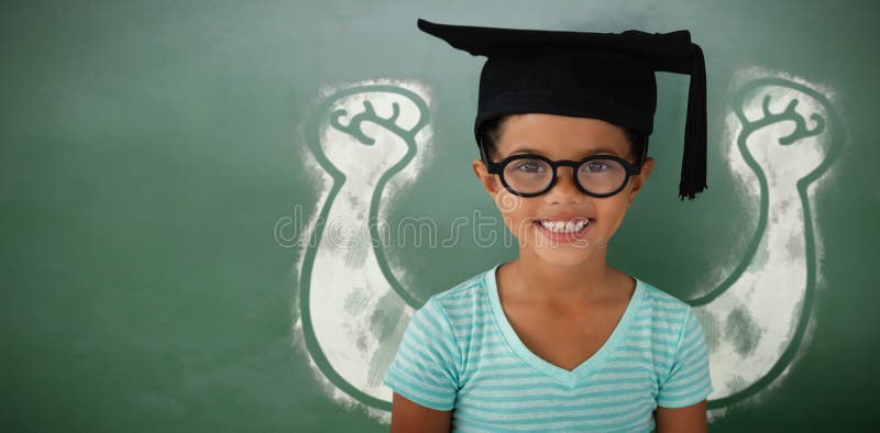 Image composée de portrait des lunettes de port et de la taloche de fille gaie photos stock Image composée de portrait des lunettes de port et de la taloche de fille gaie photos stock