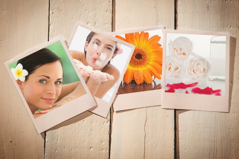 Image composée des pétales de soufflement de fleur de belle femme heureuse au centre de station thermale photos stock Image composée des pétales de soufflement de fleur de belle femme heureuse au centre de station thermale photos stock