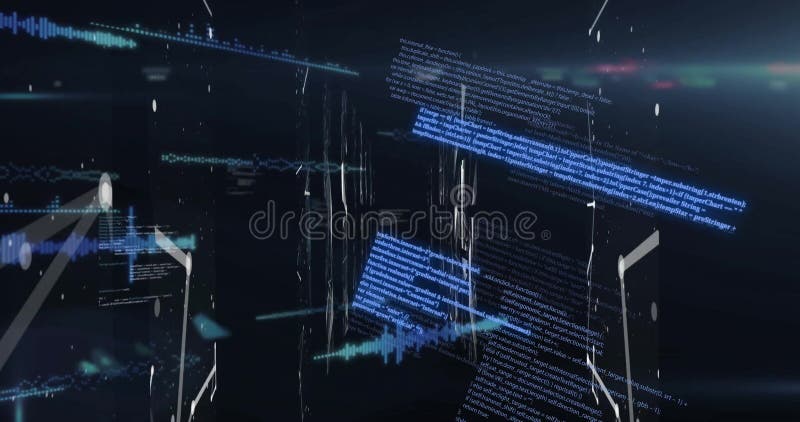 Image of connections and data processing over black background stock illustration