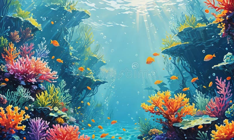 Underwater background with corals and fishes royalty free illustration