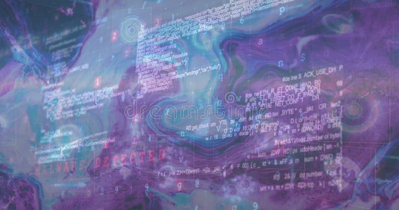 Image of cyber attack warning and data processing over moving background stock illustration