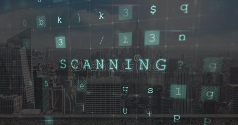 Image of cyber attack warning over cityscape stock image