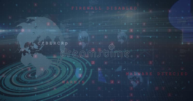 Image of cyber attack warning over scopes scanning and data processing vector illustration