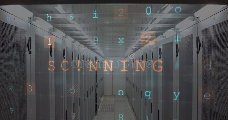 Image of cyber attack warning over server room stock photography