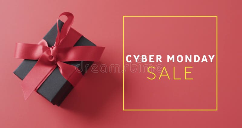 Image of cyber monday sale text over gift box stock photography