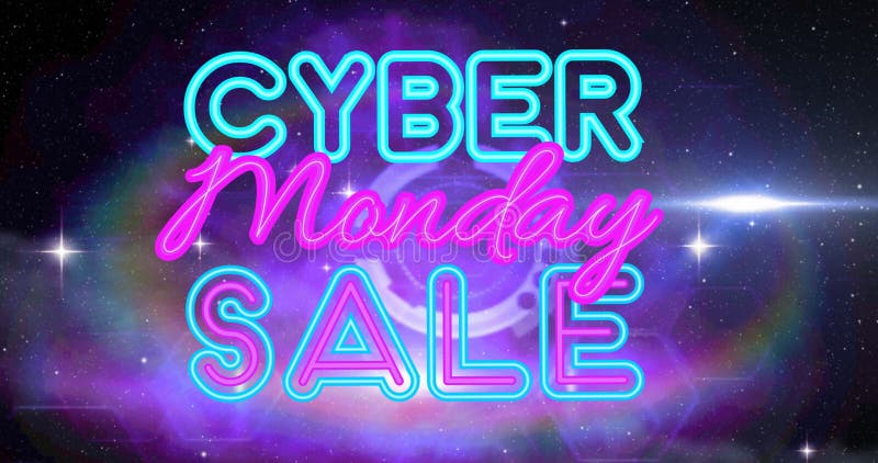 Image of cyber monday sale text over space vector illustration