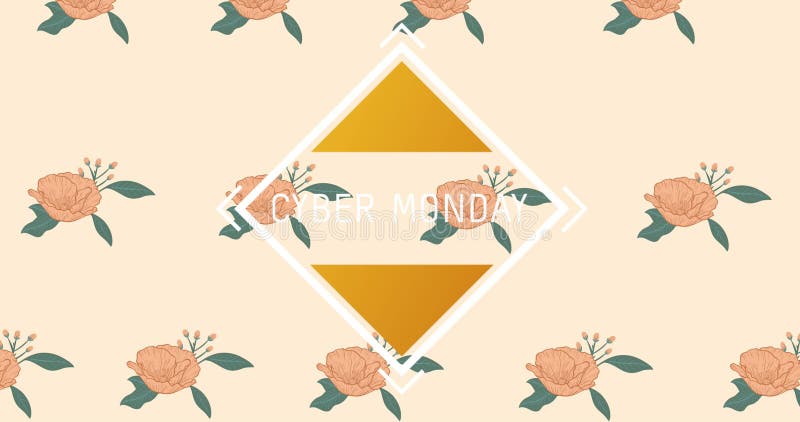Image of cyber monday text over banner and flowers in background stock illustration