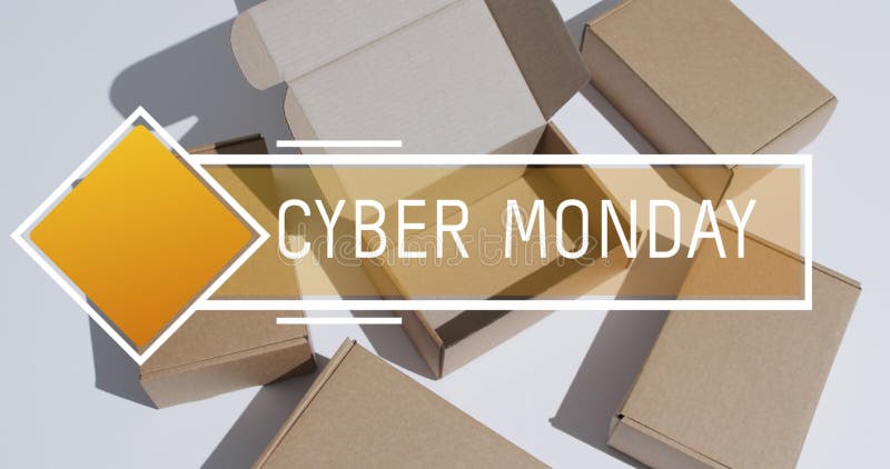 Image of cyber monday text over gift boxes stock photography