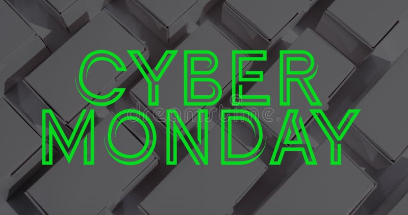 Image of cyber monday text over gift boxes stock photo