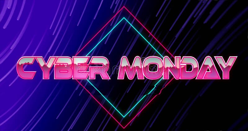 Image of cyber monday only text over moving blue and pink light trails royalty free illustration