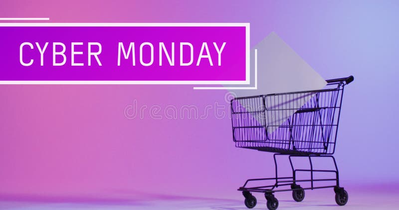 Image of cyber monday text over shopping trolley stock image