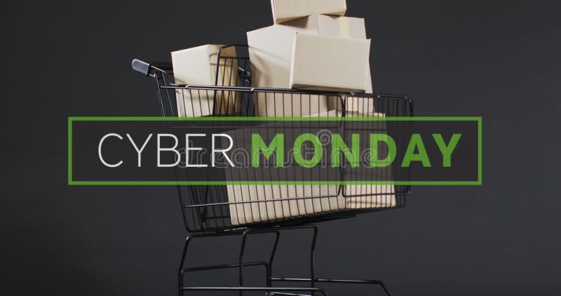 Image of cyber monday text over shopping trolley stock image
